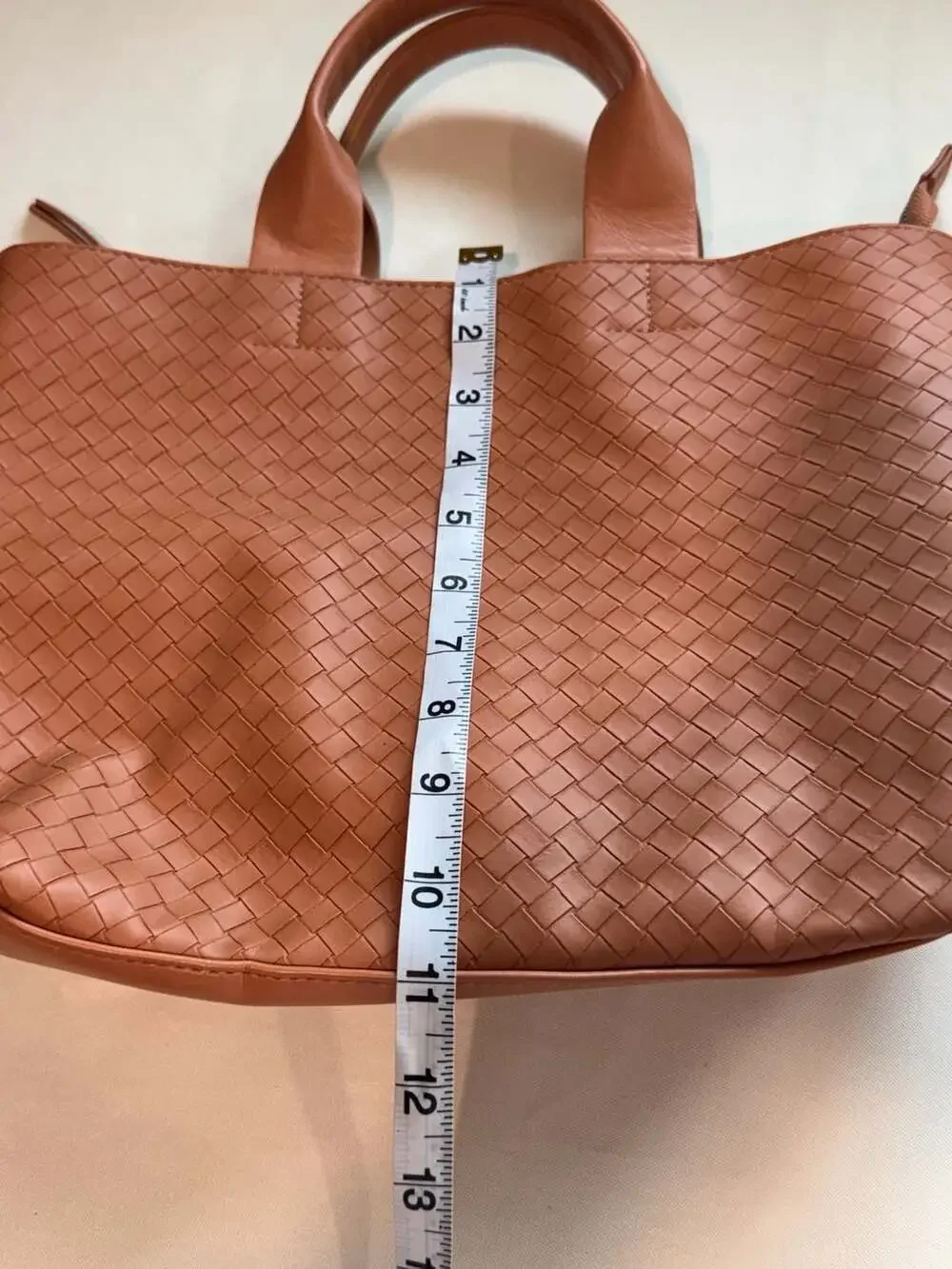 Woven Faux Leather Convertible Tote Satchel Crossbody Cognac Brown NWT